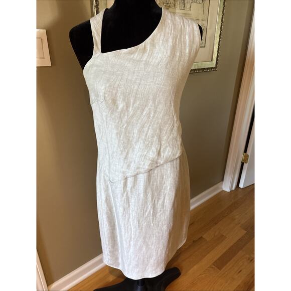 Helmut Lang Champagne Asymmetrical Linen silk Dress sz 8 sleeveless back zip - Picture 1 of 15